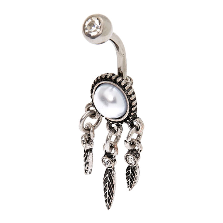Silver 14G Pearl Dreamcatcher Belly Ring,