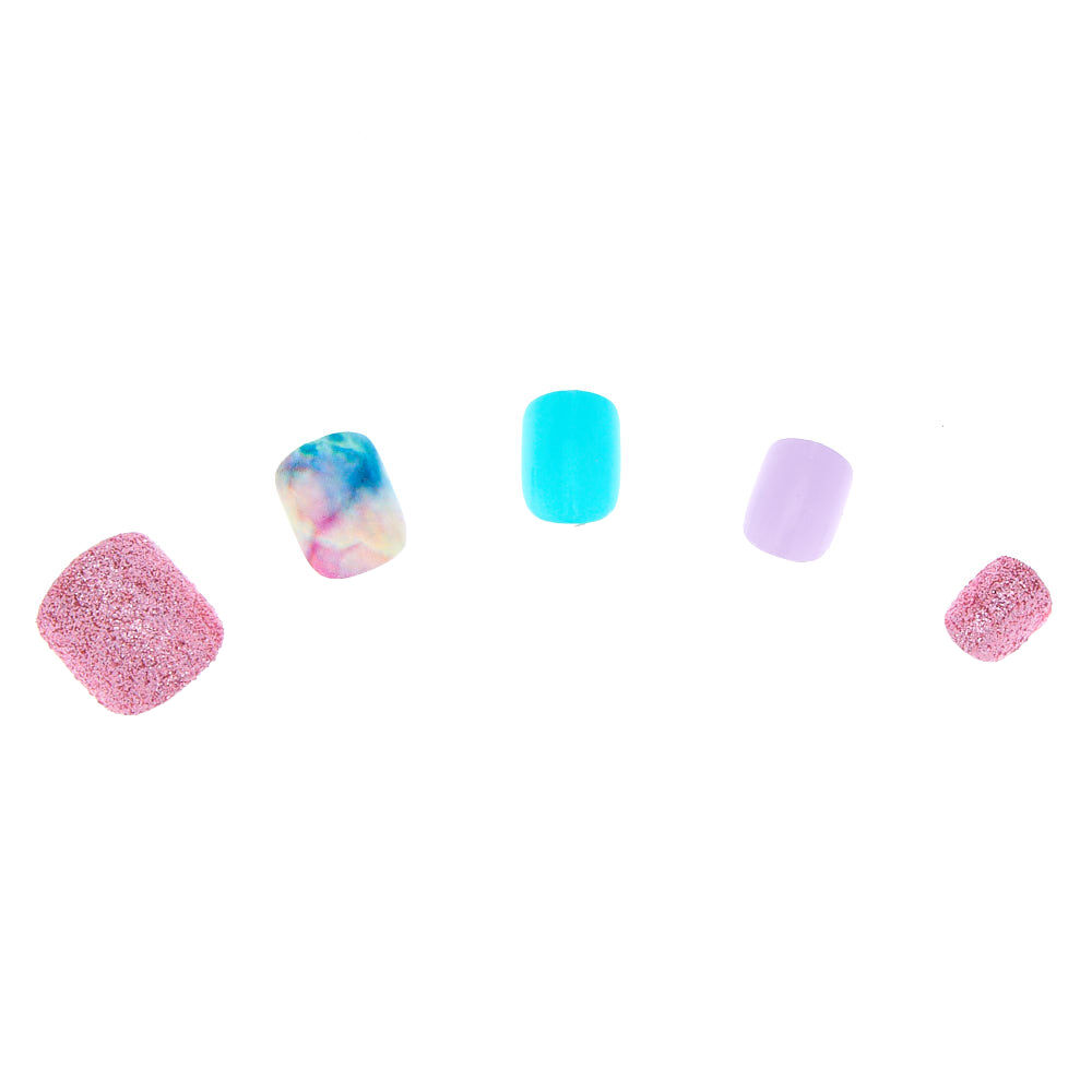 Mixed Marble and Glitter Square Press On Faux Nail Set - 24 Pack,
