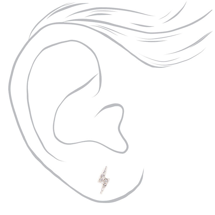 Sterling Silver One Crystal Lightning Bolt Stud Earring,