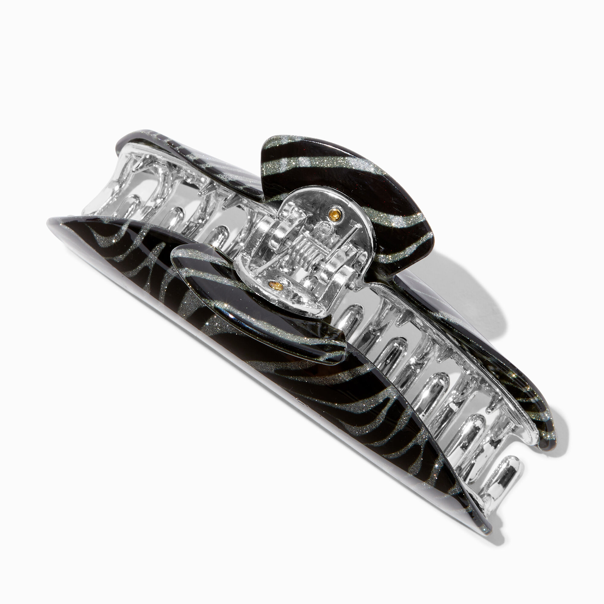 Silver-tone Glitter Zebra Large Hair Claw,
