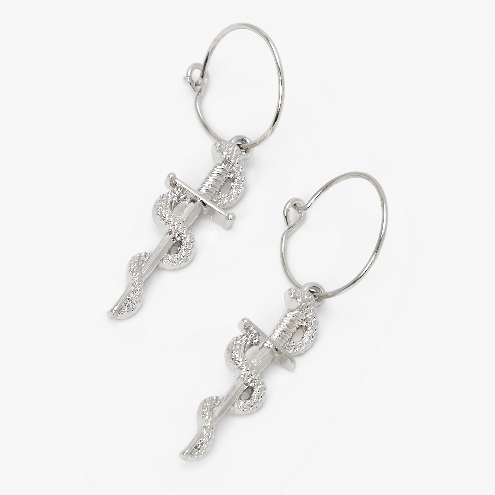 Silver 15MM Snake Dagger Hoop Earrings,