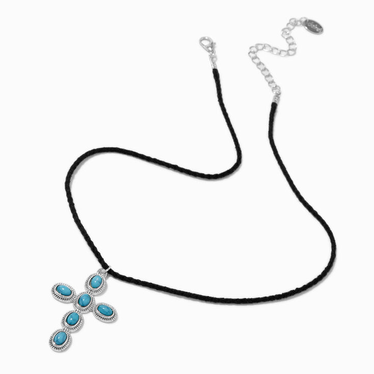 Collier &agrave; pendentif cowgirl croix turquoise d&#39;imitation,