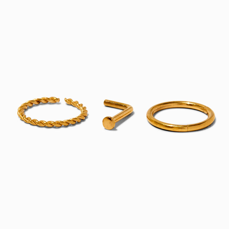 18G 18k Gold Plated Titanium 18G Nose Stud &amp; Mixed Hoops - 3 Pack,