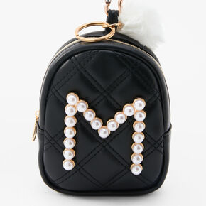 Initial Pearl Mini Backpack Keychain - Black, M,