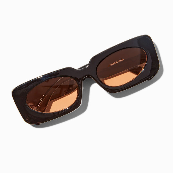 Pink Lens Black Rectangular Sunglasses,