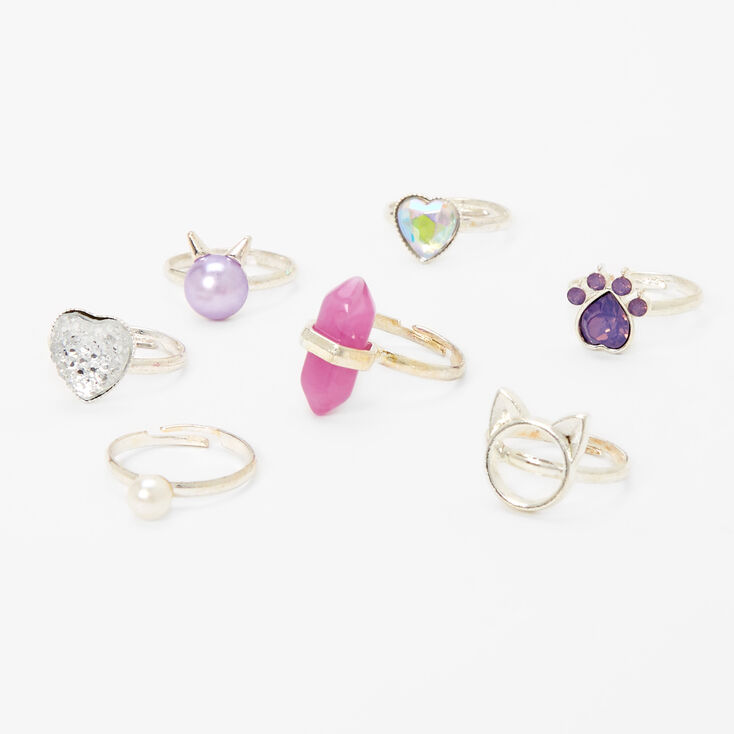 Claire&#39;s Club Adjustable Cat Rings - Lilac, 7 Pack,