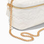 White Quilted Hearts Dual Strap Crossbody Bag,