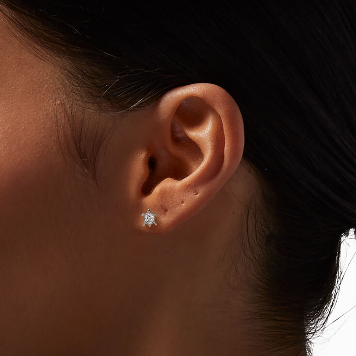 Silver-tone Titanium Crystal Turtle Stud Earrings,