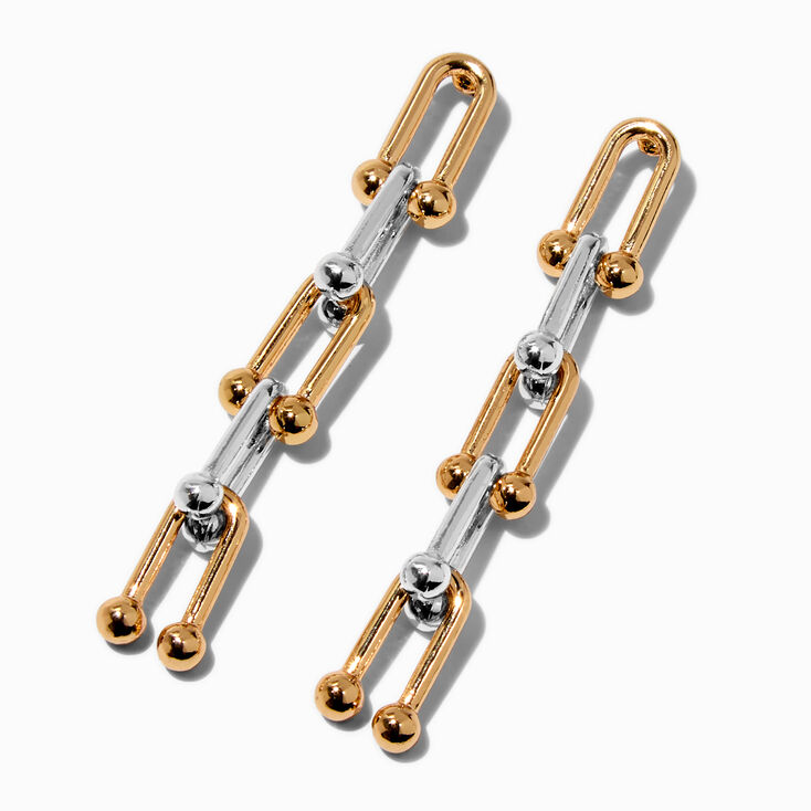 Mixed Metal Large Link Drop Earrings,