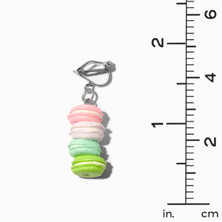 Silver 1&quot; Rainbow Macaroons Clip On Drop Earrings,