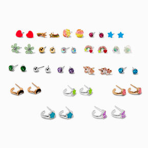 Mixed Metal Neon Stud &amp; Hoops Earrings - 20 Pack ,