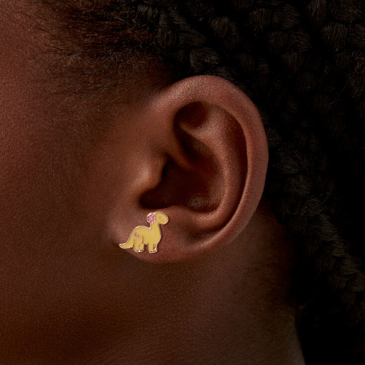 Yellow Brachiosaurus Dinosaur Stud Earrings,