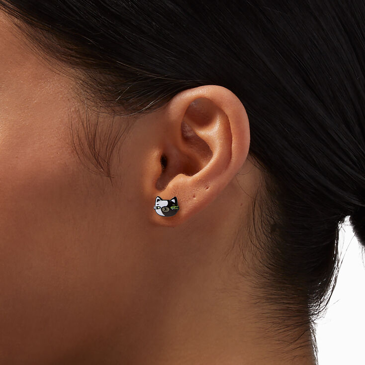 Yin Yang Cat Stud Earrings,
