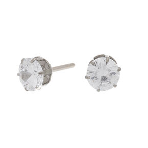 Clous d&#39;oreilles ronds avec strass en zircon cubique et titane couleur argent&eacute;e - 6&nbsp;mm - Collection C Luxe,