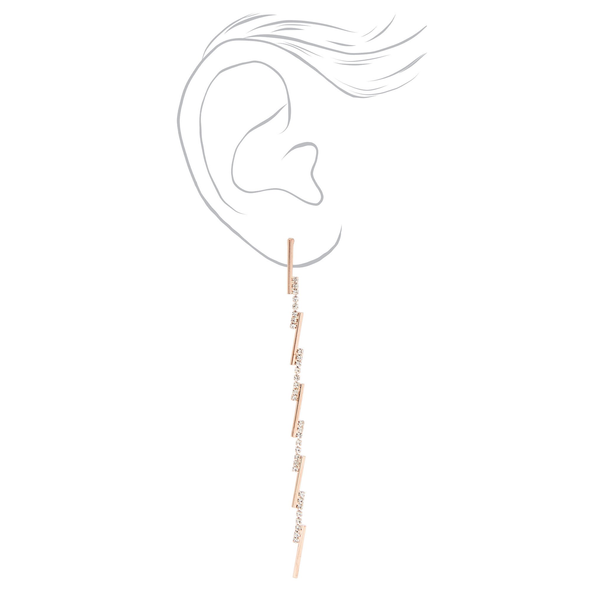 Rose Gold 3.5" Rhinestone Dash Linear Drop Earrings,