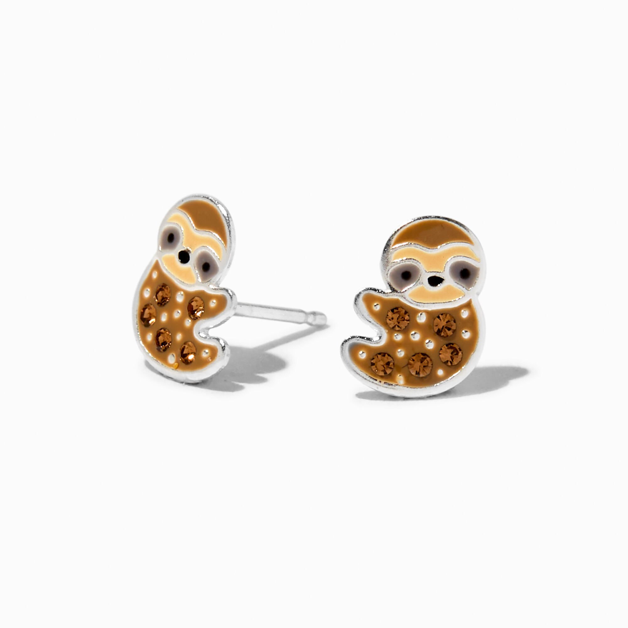 View Claires Crystal Sloth Stud Earrings Silver information