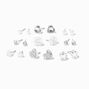 Silver Crown Heart Rose Stud Earrings - 9 Pack,