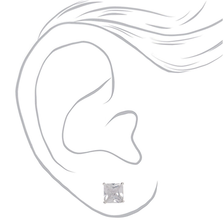 Sterling Silver Cubic Zirconia Square Stud Earrings - 7MM,