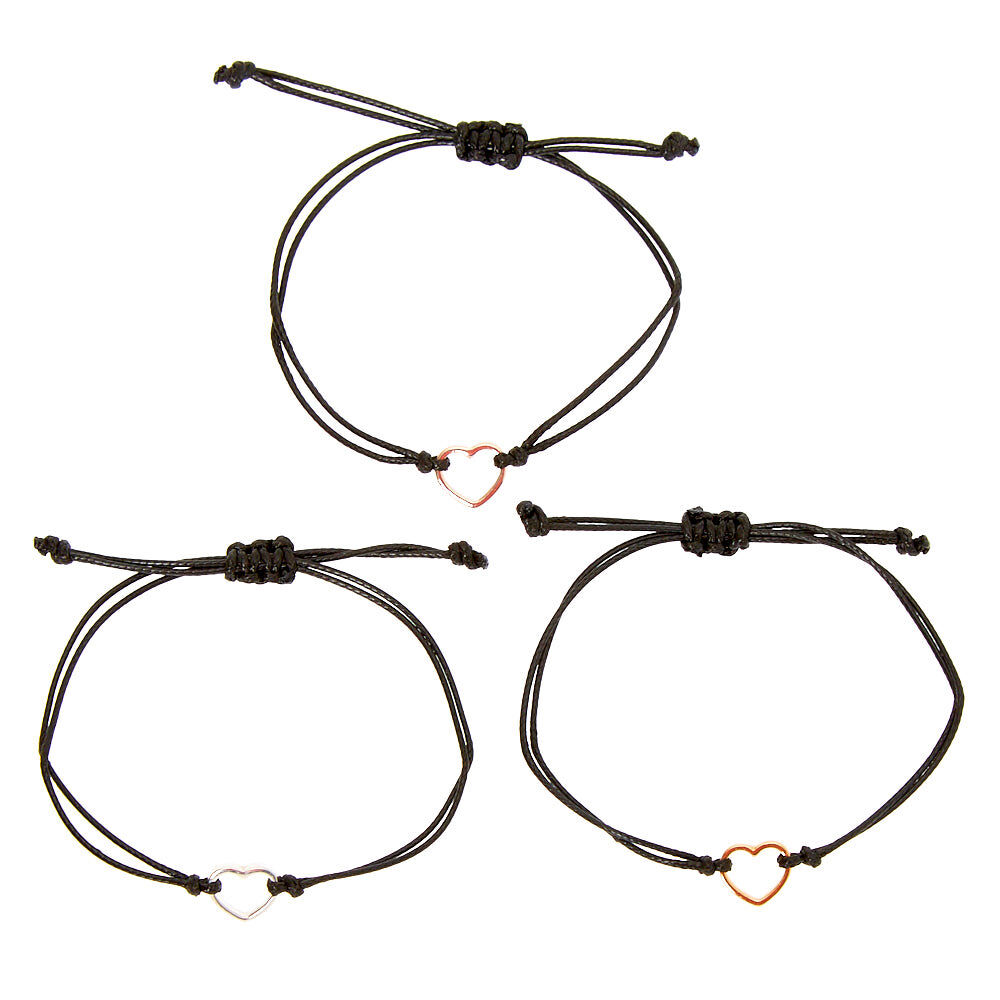 Bracelets réglables cœur en métaux mixtes - Lot de 3,
