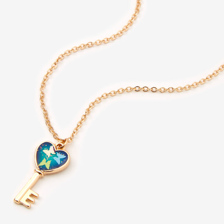 Gold Mood Butterfly Key Pendant Necklace,