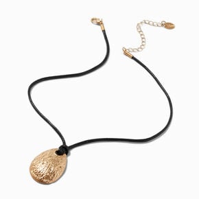 Gold-tone Textured Oval Corded Pendant Necklace,