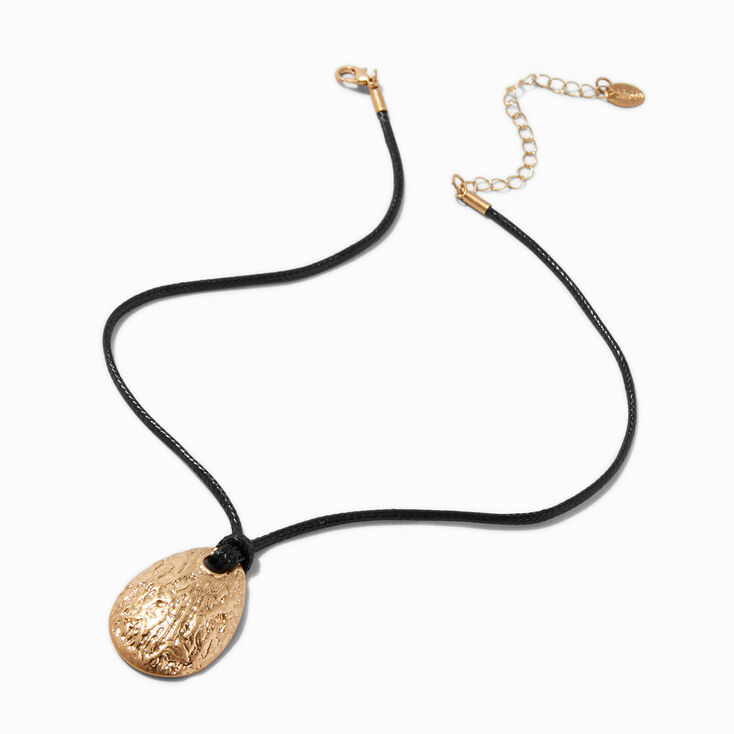 Gold-tone Textured Oval Corded Pendant Necklace,