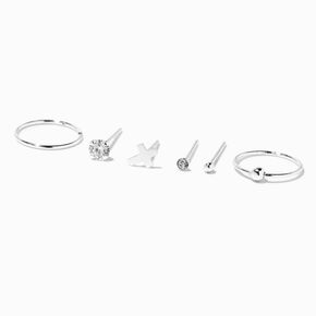 Sterling Silver Cross Embellished Nose Studs &amp; Rings - 6 Pack,