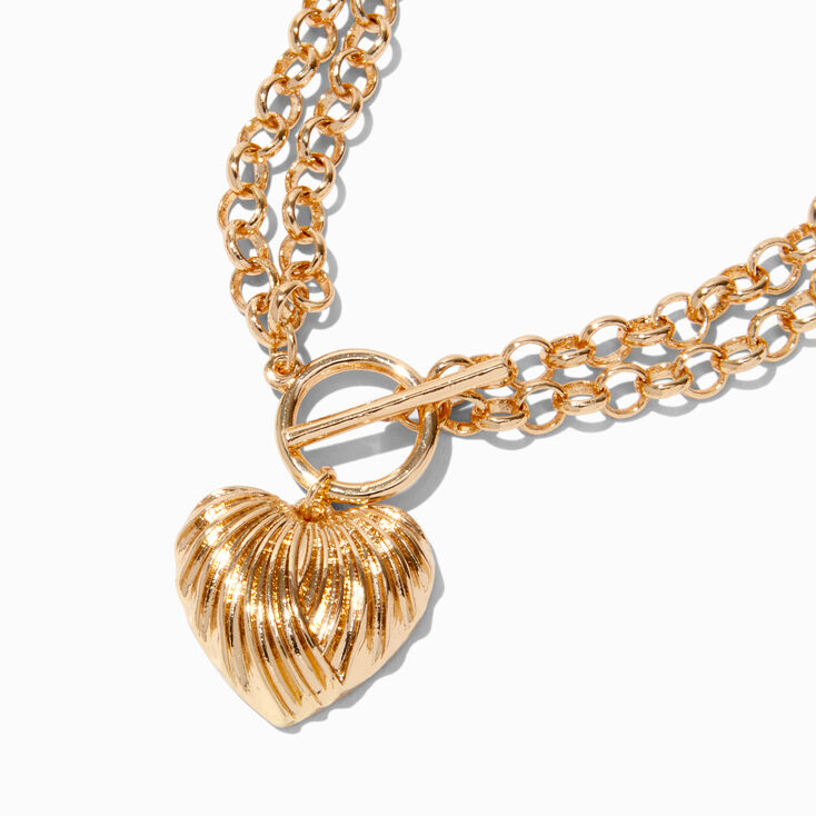 Gold-tone Chunky Heart Pendant Multi-Strand Necklace ,