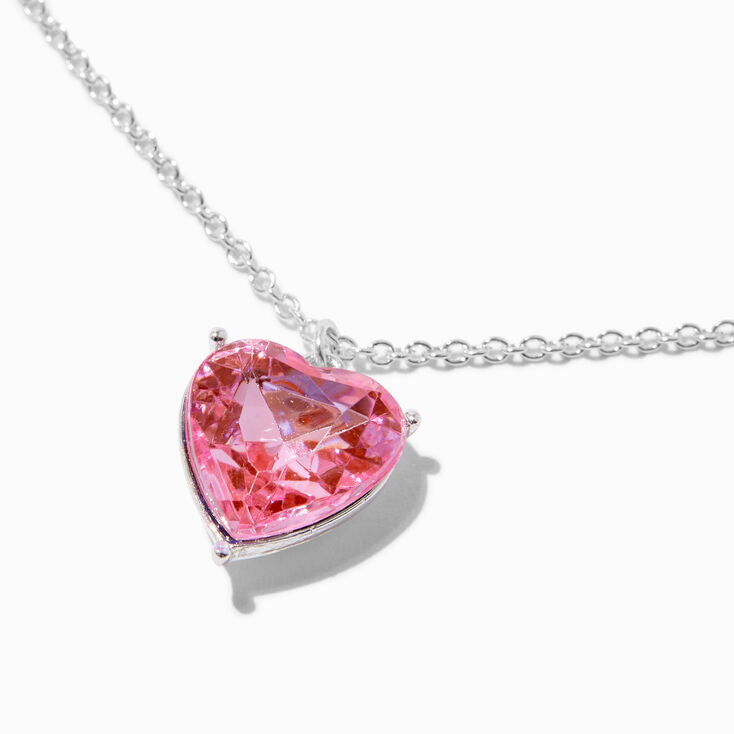 Pink Crystal Heart Pendant Necklace,