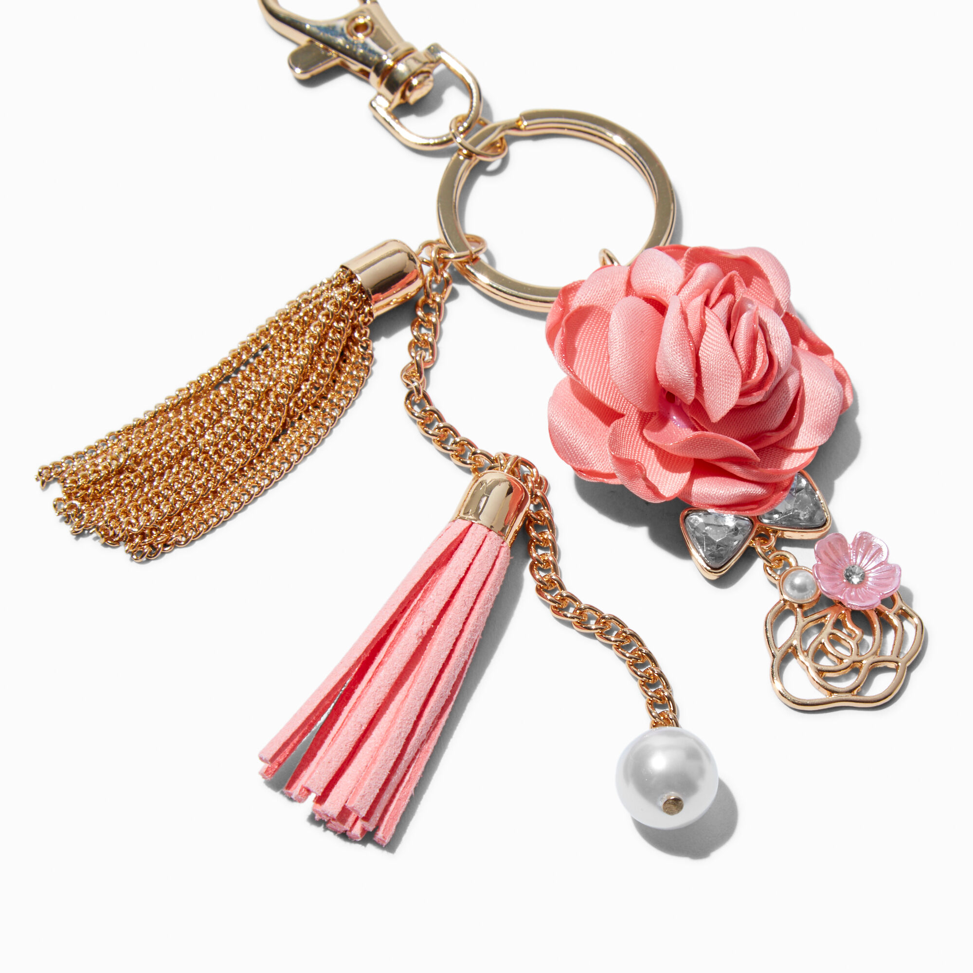 Coral Rose Tassel Keyring,