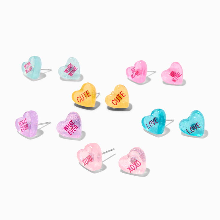 Valentine&#39;s Day Conversation Hearts Stud Earrings - 6 Pack,