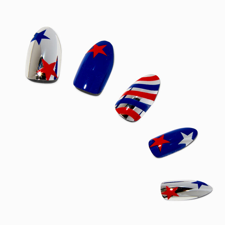 Stars &amp; Stripes Metallic Stiletto Press On Faux Nail Set - 24 Pack,