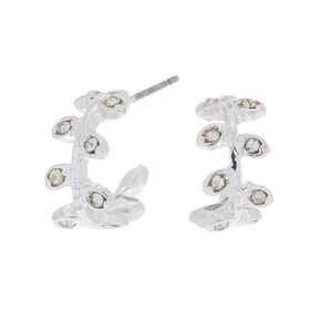 Silver-tone 10MM Crystal Leaf Hoop Earrings,