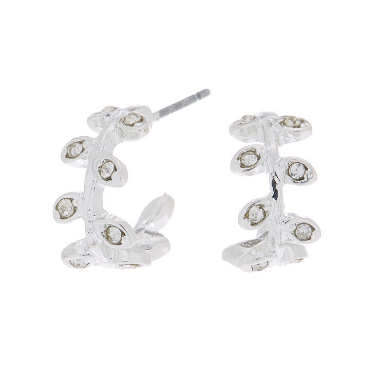 Silver 10MM Crystal Leaf Hoop Earrings,