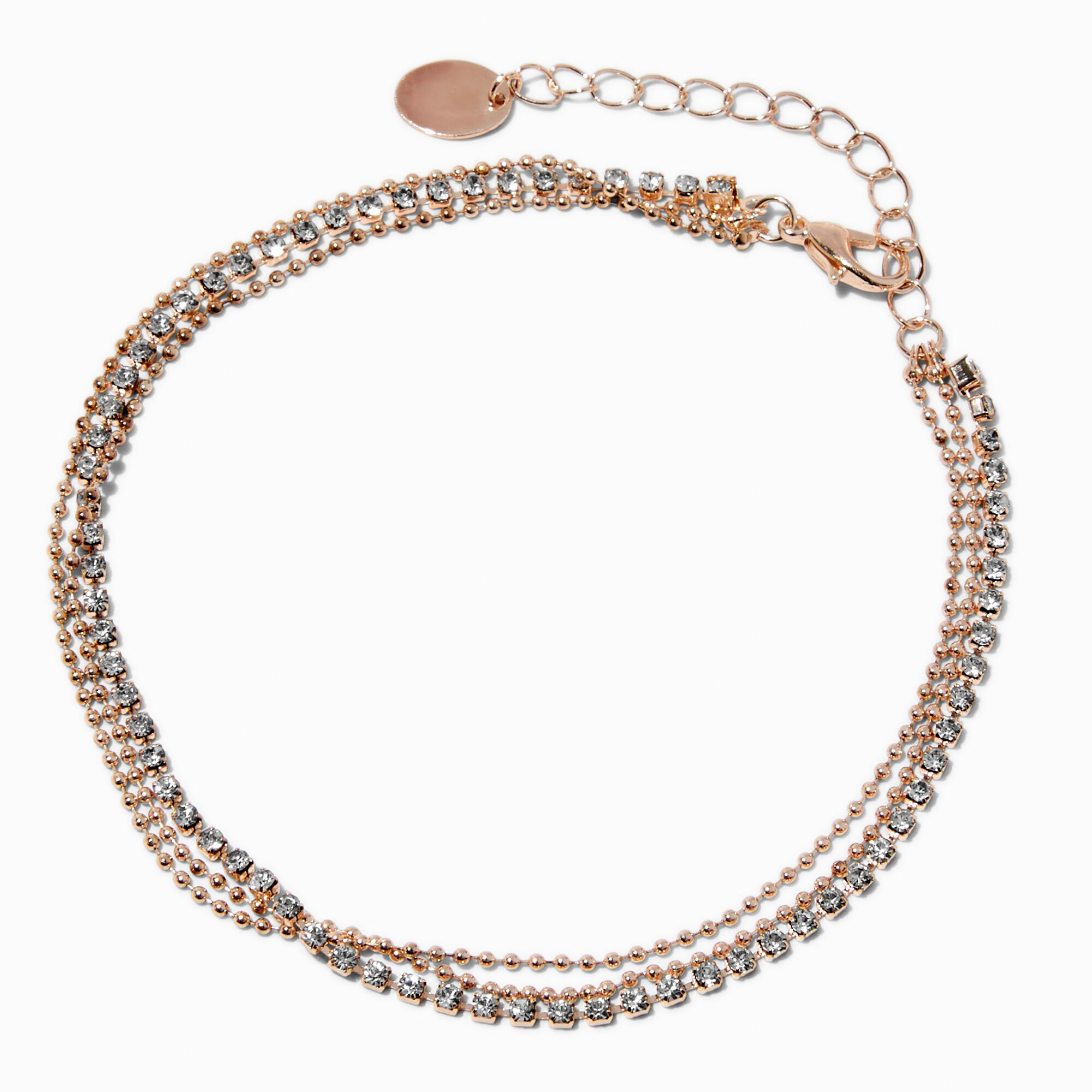 View Claires Tone Crystal Ball Multi Strand Anklet Rose Gold information