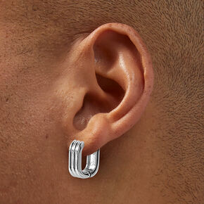 Silver-tone Stainless Steel Textured U-Shape Hoop Earrings,