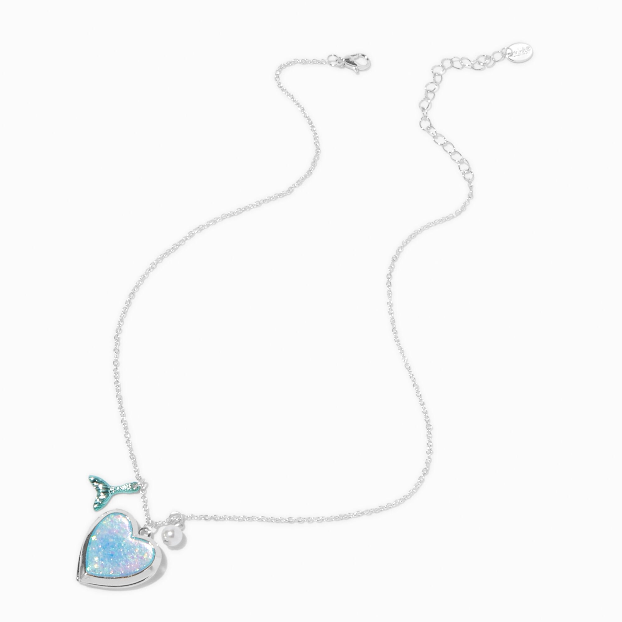 Mermaid Glitter Heart Locket Pendant Necklace,