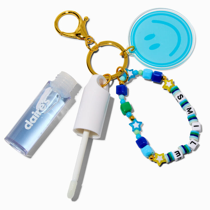 &quot;Smile&quot; Happy Face Charm Lip Gloss Wristlet Keychain,