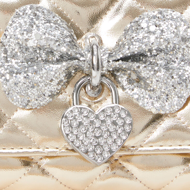 Glitter Bow Quilted Wallet - Gold,