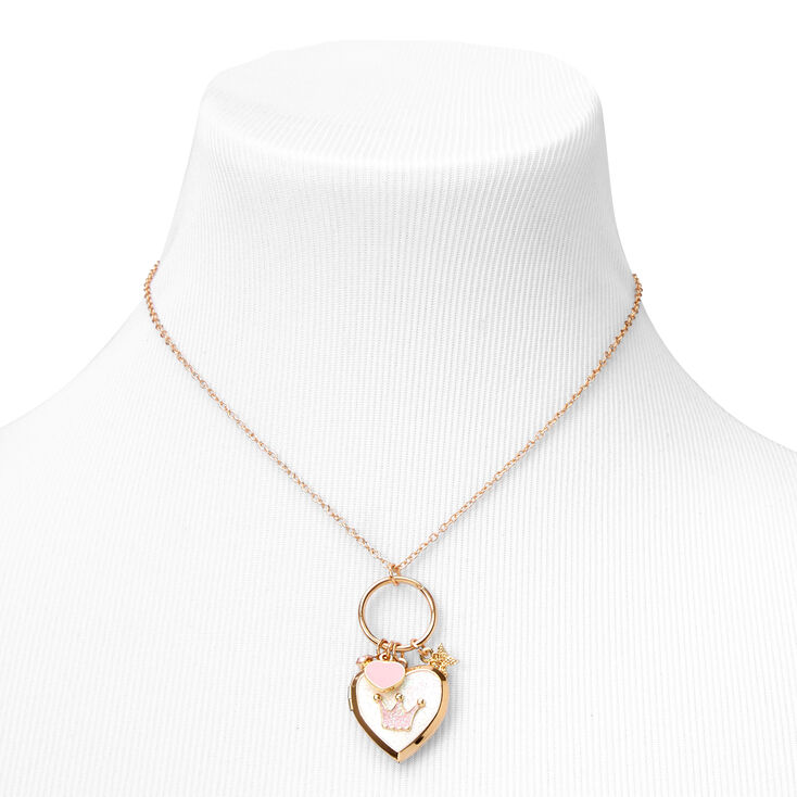 Claire&#39;s Club Princess Crown Locket Pendant Necklace,