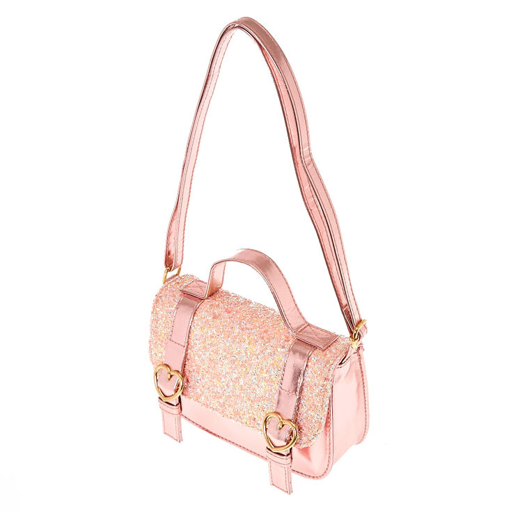 Claire&#39;s Club Glitter Heart Crossbody Bag - Pink,