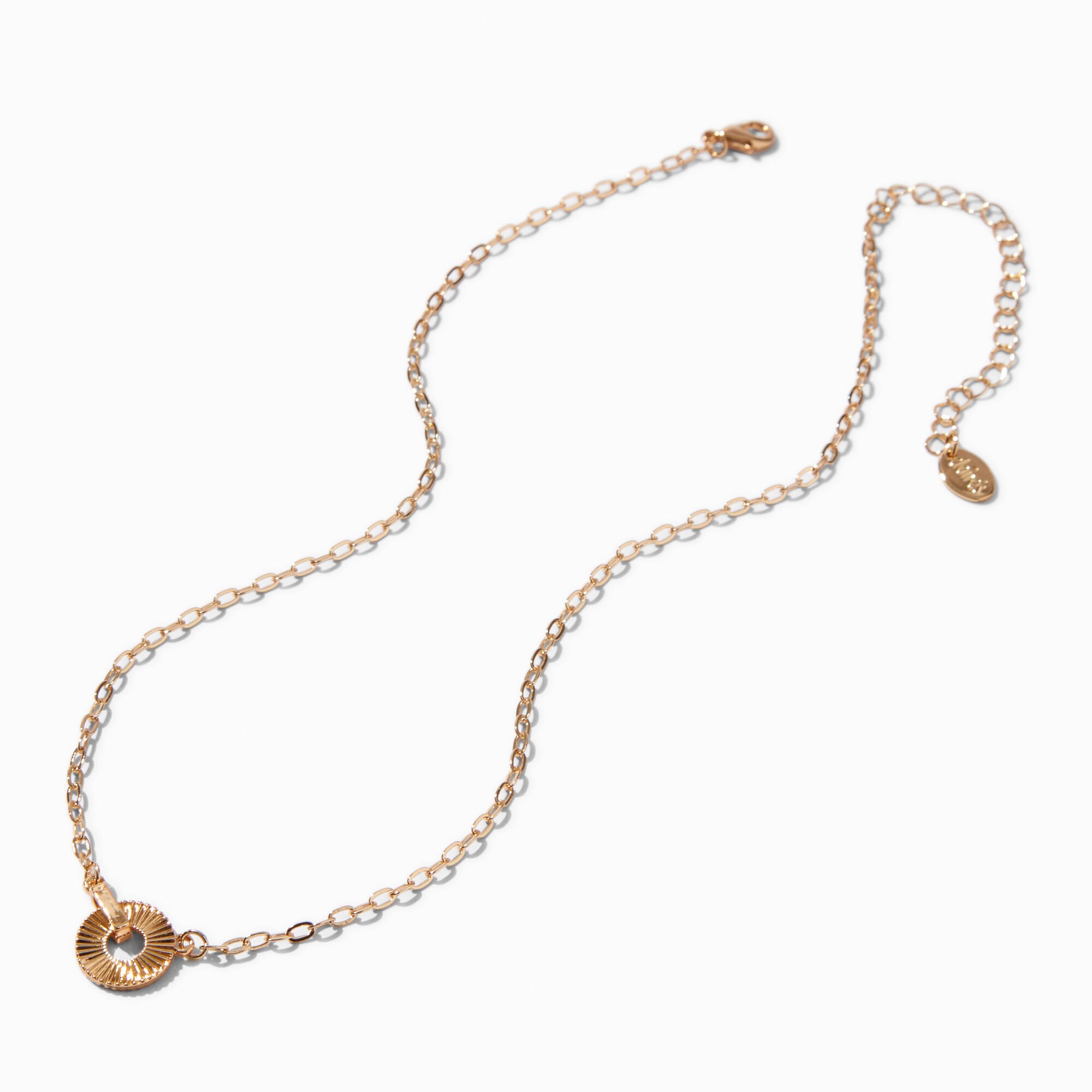 Gold-tone Textured Disc Pendant Necklace,