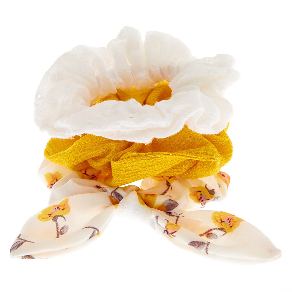 Small Country Eyelet Hair Scrunchies - Yellow, 3 Pack,