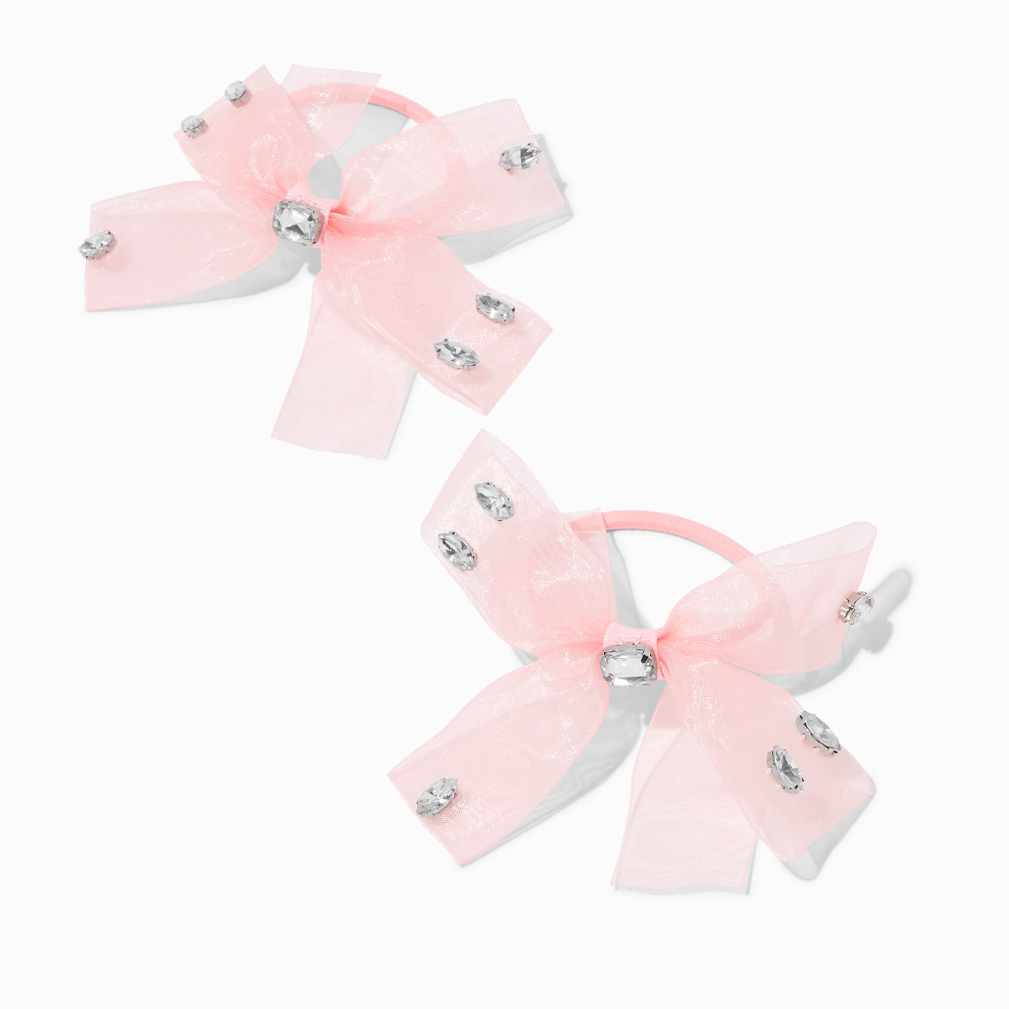 View Claires Blush Crystal Embellished Sheer Bow Hair Ties 2 Pack Pink information