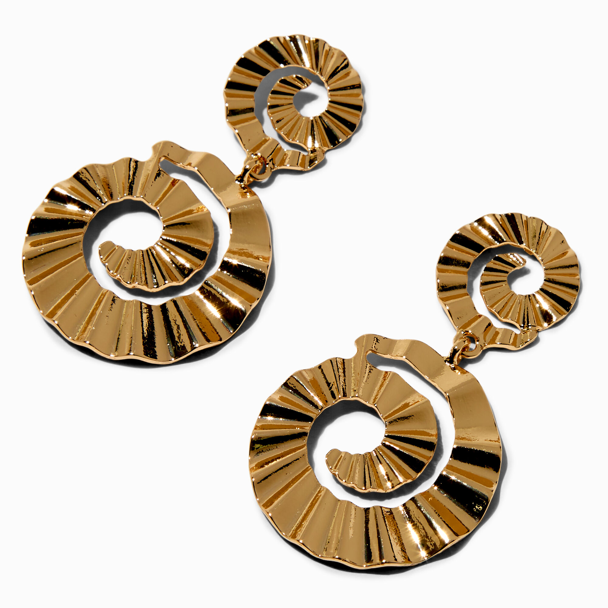 View Claires Tone Spiral 2 Drop Statement Earrings Gold information