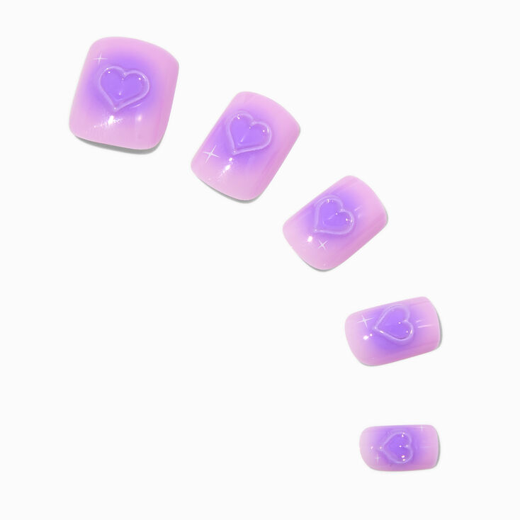 Purple Radiating Hearts Medium Square Vegan Faux Nail Set - 24 Pack,