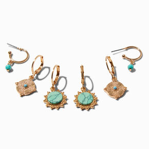 Jade Marble Gold-tone Hoop Earrings Stackables Set - 3 Pack ,