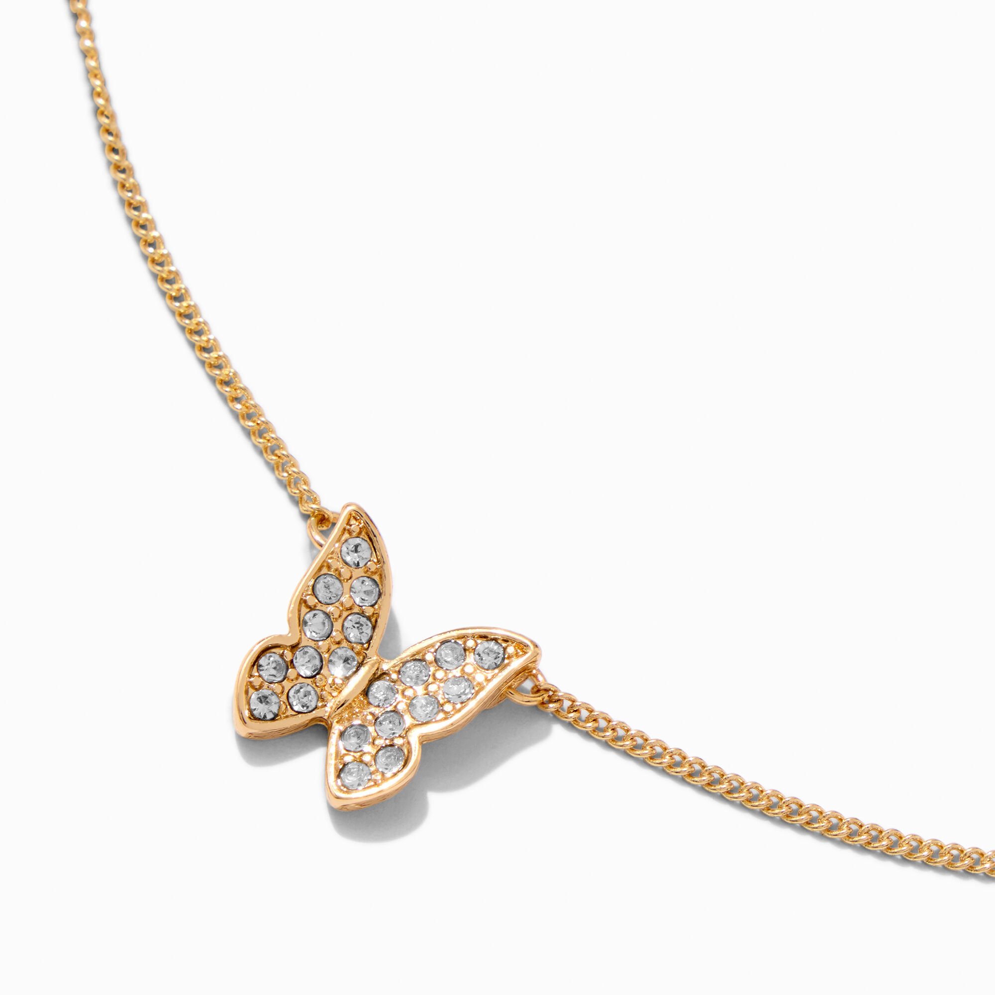 Gold-tone Crystal Butterfly Pendant Necklace,