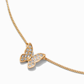 Gold-tone Crystal Butterfly Pendant Necklace,