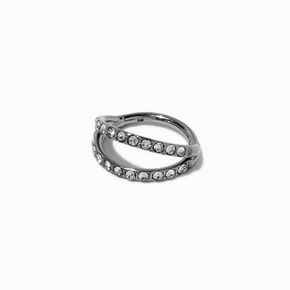 18G Silver-tone Titanium Crystal Double Row Nose Ring,